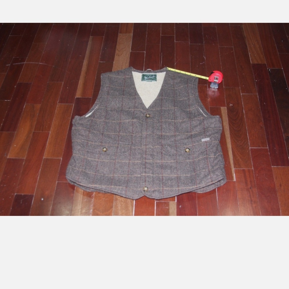 VTG Woolrich Wool Herringbone Check Brown Men's Vest‎ Sherpa Lined Sz XL Grandpa - Picture 16 of 16